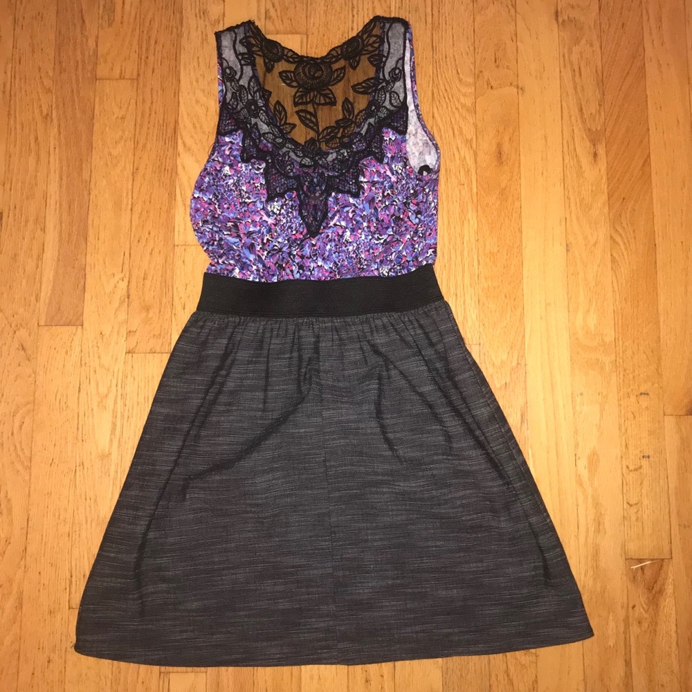 Purple floral and grey dress